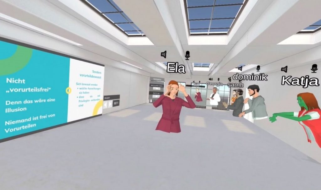 Screenshot der einen VR-Ausschnitt aus einem Workshop von BrückenBauen zeigt.